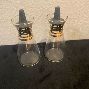 Vintage Pyrex Glass Salt & Pepper Set with Gold Trim